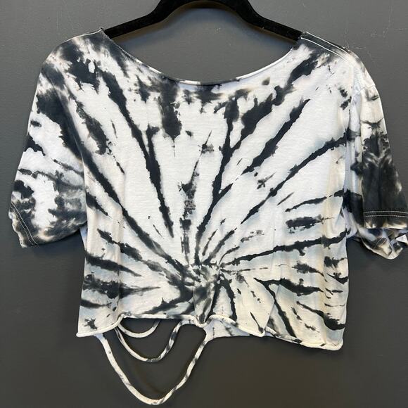 Black + White Tie Dye Skeleton Hang Ten Distressed Graphic Tee Medium - Picture 2 of 2